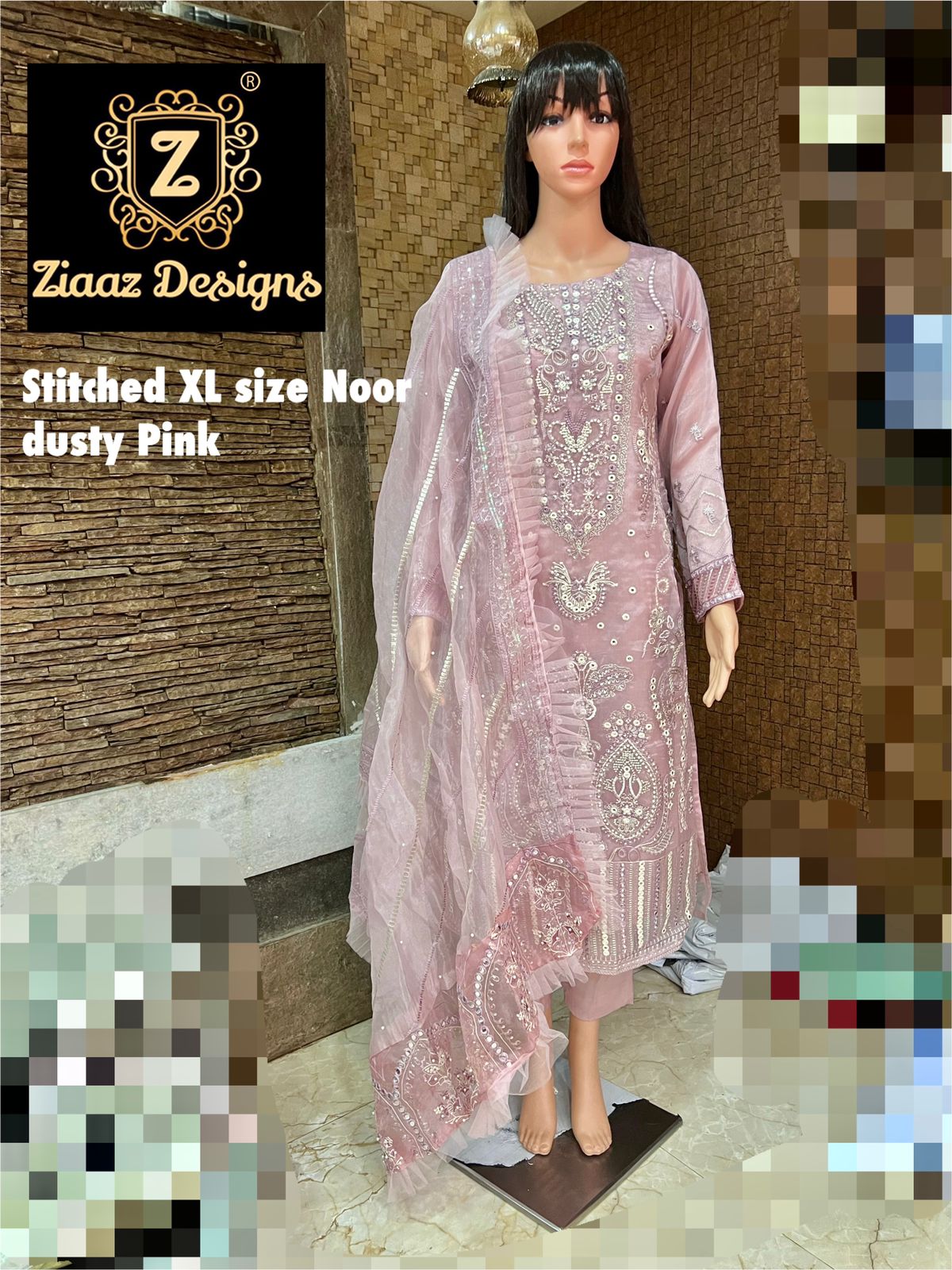 Ziaaz Designs Noor Dusty Pink Festive Wear Organza Ready Made Collection